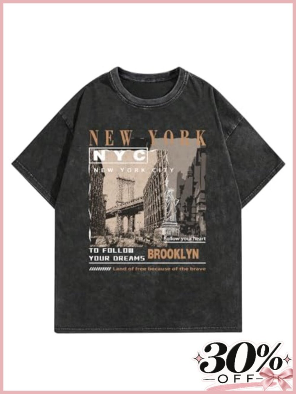 Men's Acid Wash Graphic T-Shirt Oversized Cotton City Print Tee